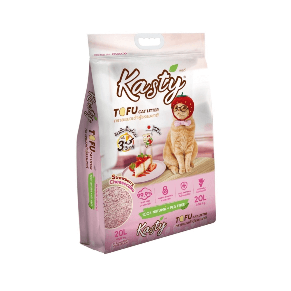 ทรายแมวเต้าหู้ KASTY กลิ่นสตรอว์เบอร์รี่ชีสเค้ก ขนาด 20 ลิตร_0
